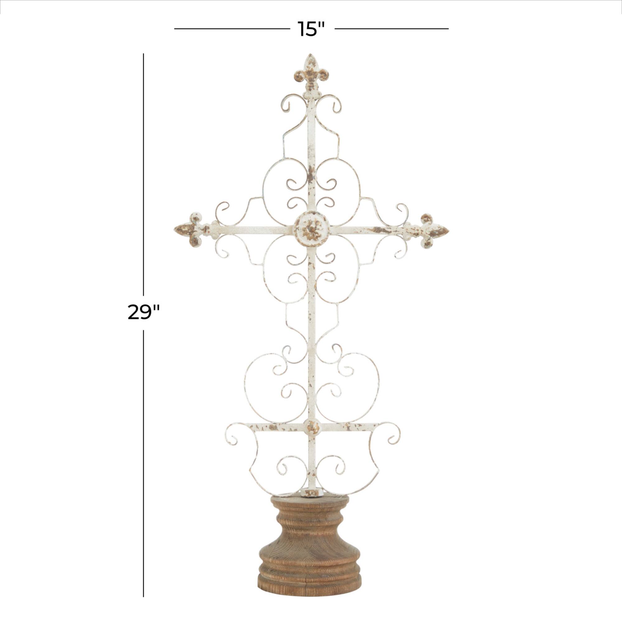 29" White Iron French Country Cross Sculpture